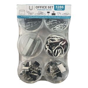 U Style Office Supply Set - Paper Clips, Rubber Bands, Staples, 3286 Pieces